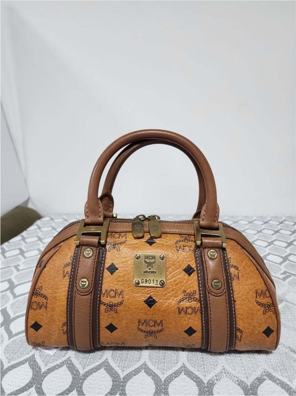 MCM Visetos Bowling Bag Brown